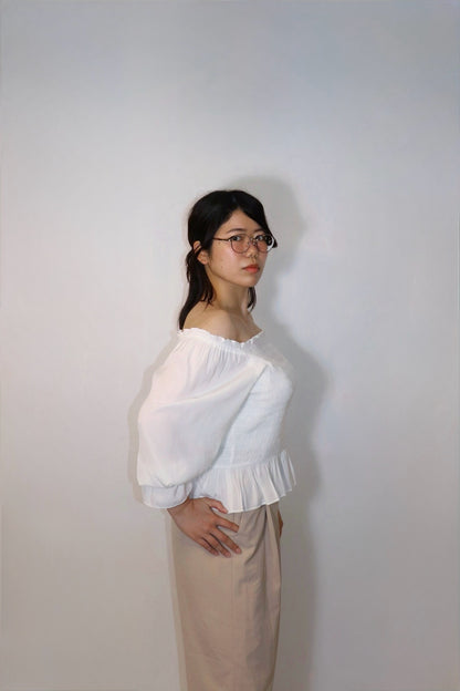 完全予約販売(7/25~8/2)9中~9末発送予定　シャーリングブラウス　16,000円税込み