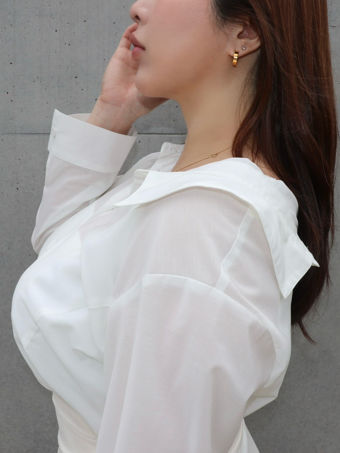 gunabonnie　リボンタイ付き抜け衿シャツ　ライトブルー 完全予約販売(4/21~4/27) 6中~6末発送予定 リボンタイ付き抜け衿