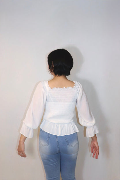 完全予約販売(7/25~8/2)9中~9末発送予定　シャーリングブラウス　16,000円税込み