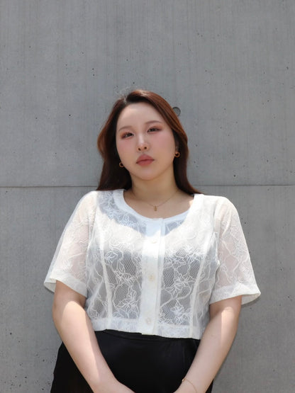 完全予約販売(6/22~6/29)  8初～８中発送予定　レース半袖羽織り　11,000円（12,100)税込み）
