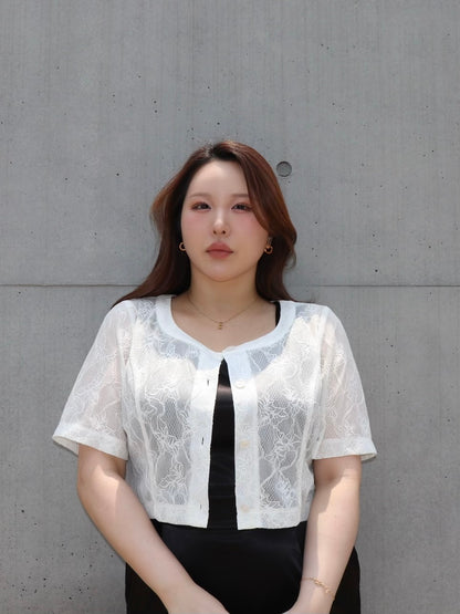 完全予約販売(6/22~6/29)  8初～８中発送予定　レース半袖羽織り　11,000円（12,100)税込み）