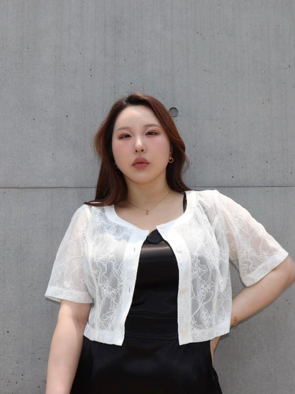 完全予約販売(6/22~6/29)  8初～８中発送予定　レース半袖羽織り　11,000円（12,100)税込み）