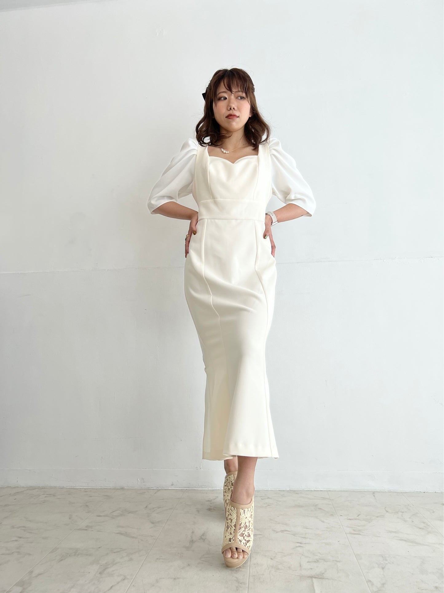 完全予約販売(7/26~8/1)   9末～10初発送予定　パフスリーブマーメイドワンピース　29,800円（32,780税込み）